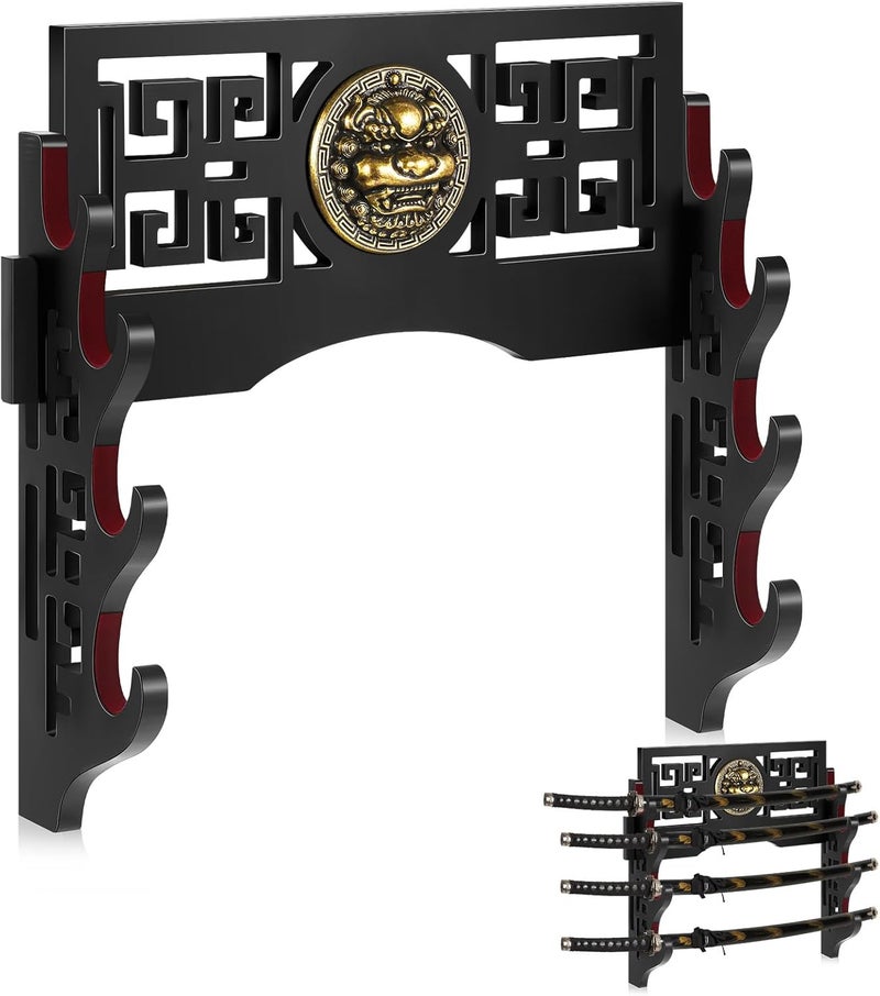 Barydat Katana Mount Sword Holder Stand Wall Mount Katana Samurai Sword Display Rack Hanger for Japanese Wakizashi Hobby Collection Gifts for Men(4 Tier) - Image 1